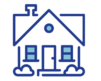 Pictogramme d'une maison avec des traits bleus