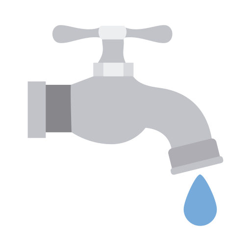 Pictogramme d'un robinet avec une goutte d'eau gris