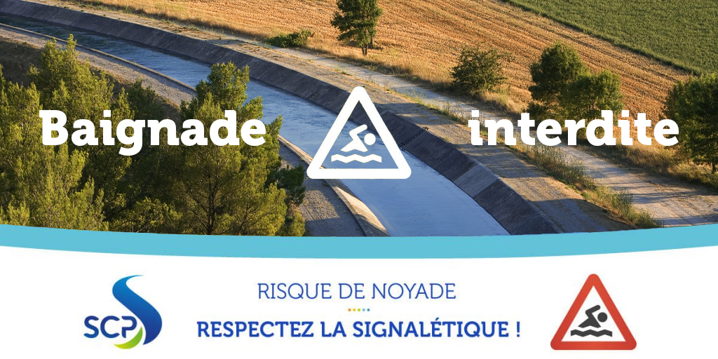 Panneau indiquant l'interdiction de baignade dans le Canal de Provence